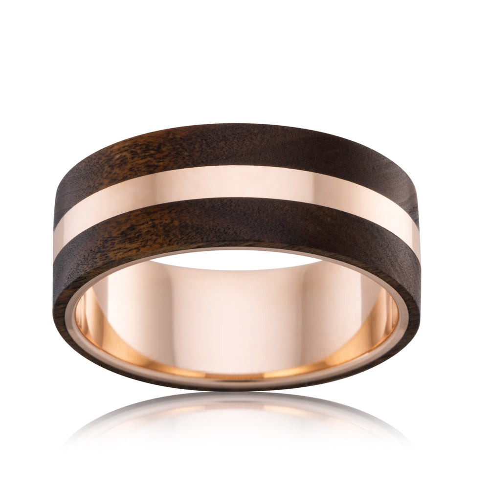 Australian Blackwood and Rose Gold Sleeved Ring