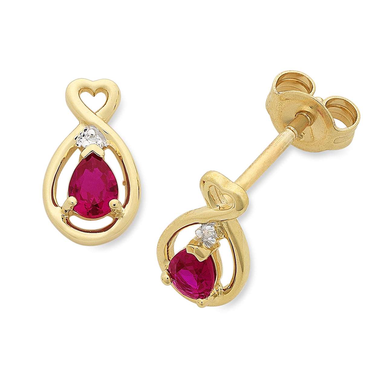 9k gold created ruby & diamond earrings