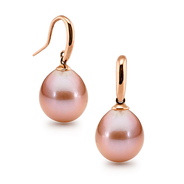 9k Rose Gold Natural Pink Edison Freshwater Pearl Shepherd Hook Earrings