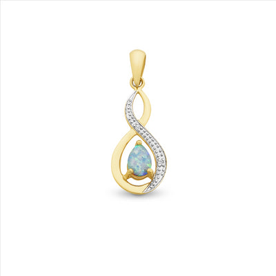 9k gold created opal and diamond pendant
