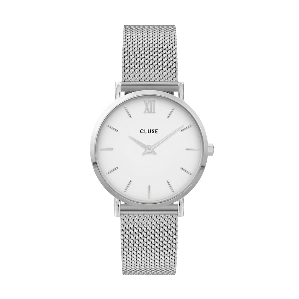 CLUSE Minuit Mesh Silver/White Watch