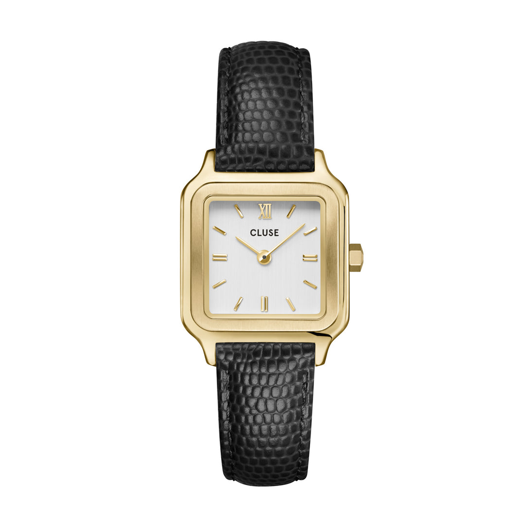 Cluse Watches CLUSE Gracieuse Petite Gold Gold Black Lizard Leather Watch Ringwood Jewellers