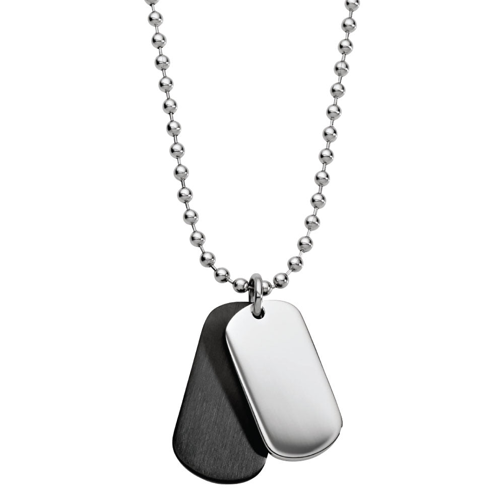 Blaze stainless steel men's matte black and shiny dog tags with ball chain