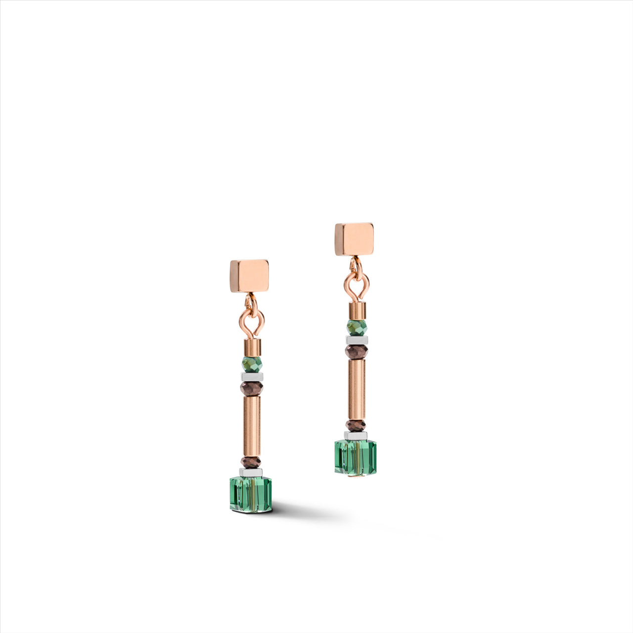 Geo Cube Petrol Green, Hematite & Rose Gold Earrings